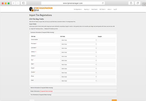 Tire Registration Plus Bulk Registration screenshot