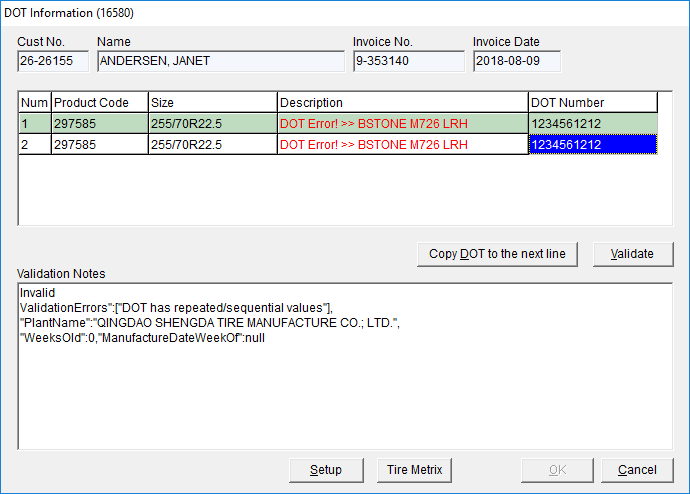 Tire Registration Plus Form Screenshot